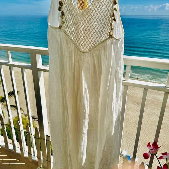 Zara chic White gauze Maxi/midi Dress with shell Accents - Picture 6 of 8